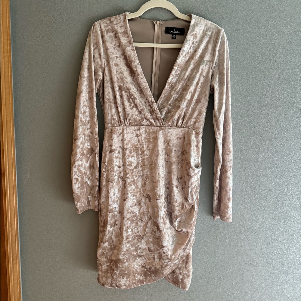 Tinseltown Silver and Beige Velvet Long Sleeve Bodycon Dress